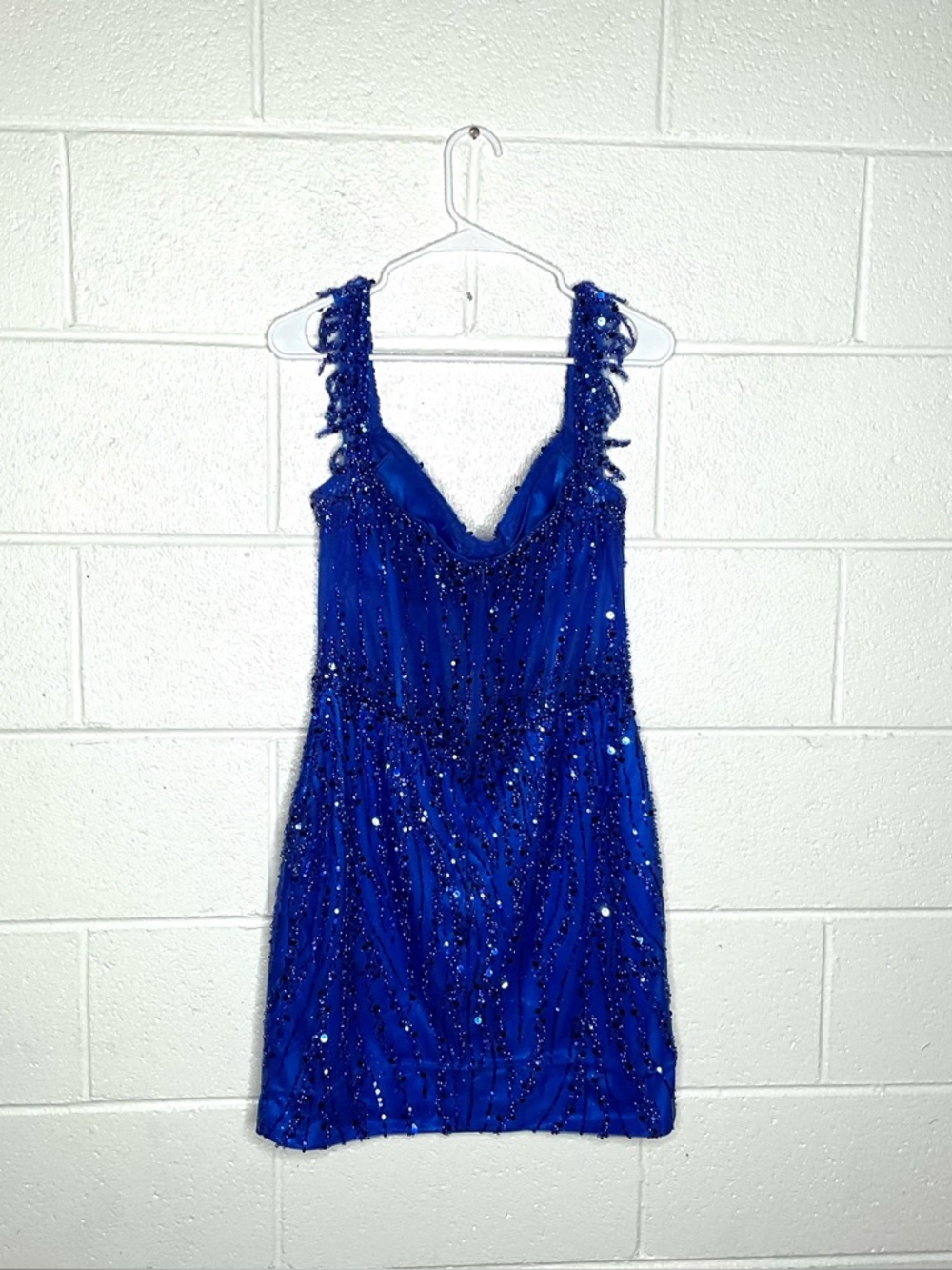 < Juliet Blue Sequin Embellished Formal Off The Shoulder Mini Dress > - Picture 5 of 5